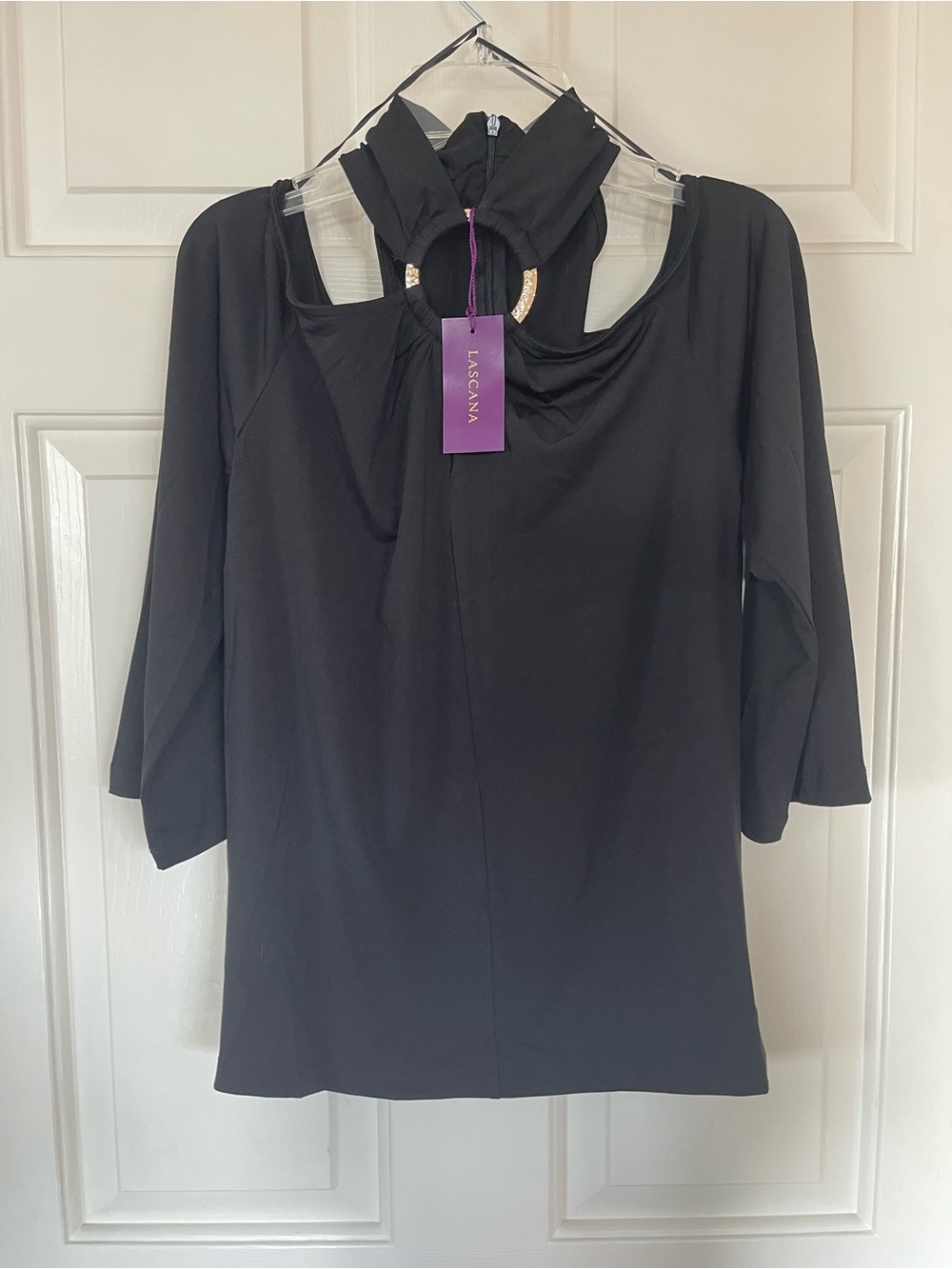 Lascana Black Ring-Accent Cold Shoulder Top